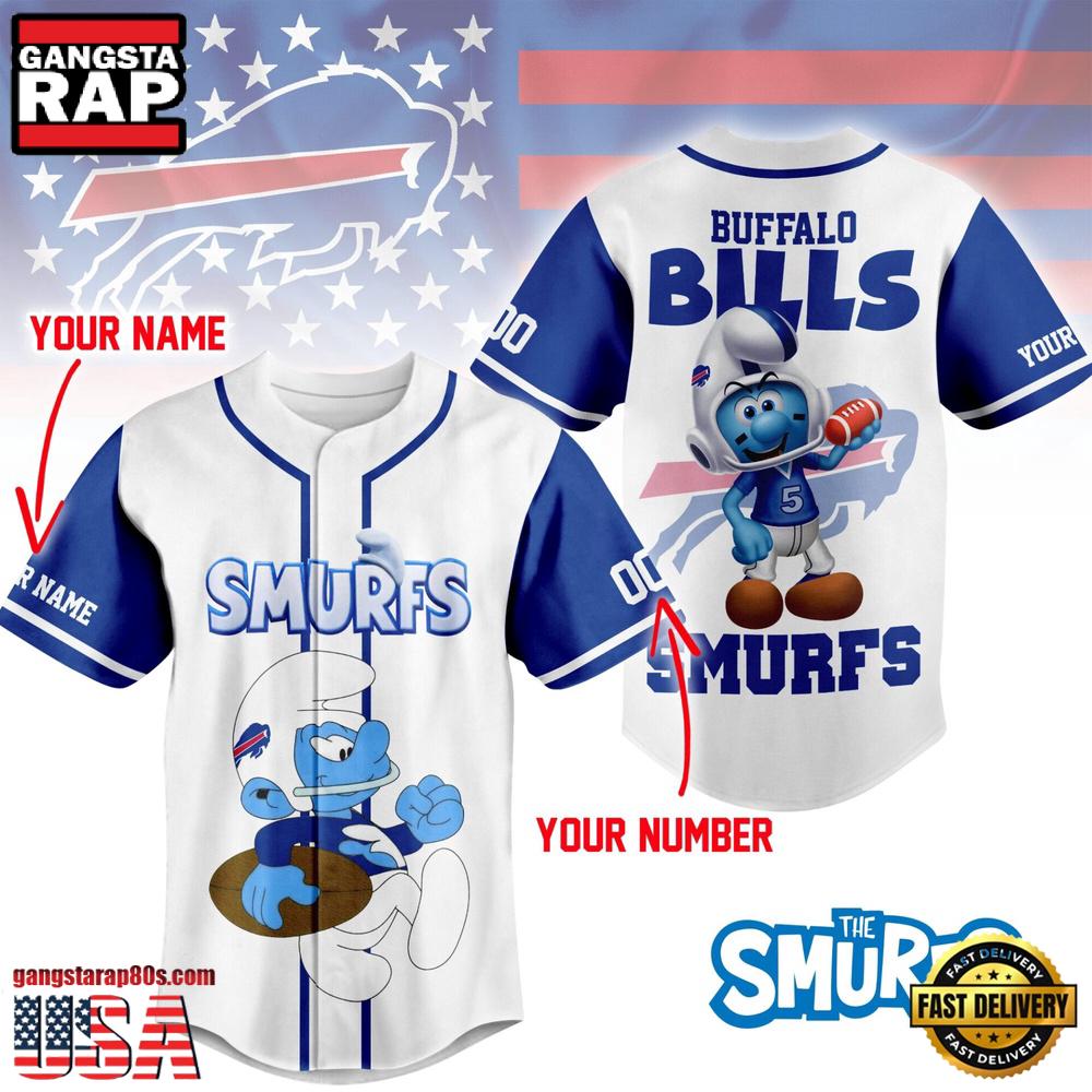 NFL Buffalo Bills The Smurfs Movie Unique Design Custom Baseball Jersey