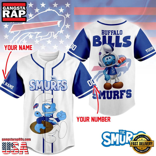NFL Buffalo Bills The Smurfs Movie Unique Design Custom Baseball Jersey