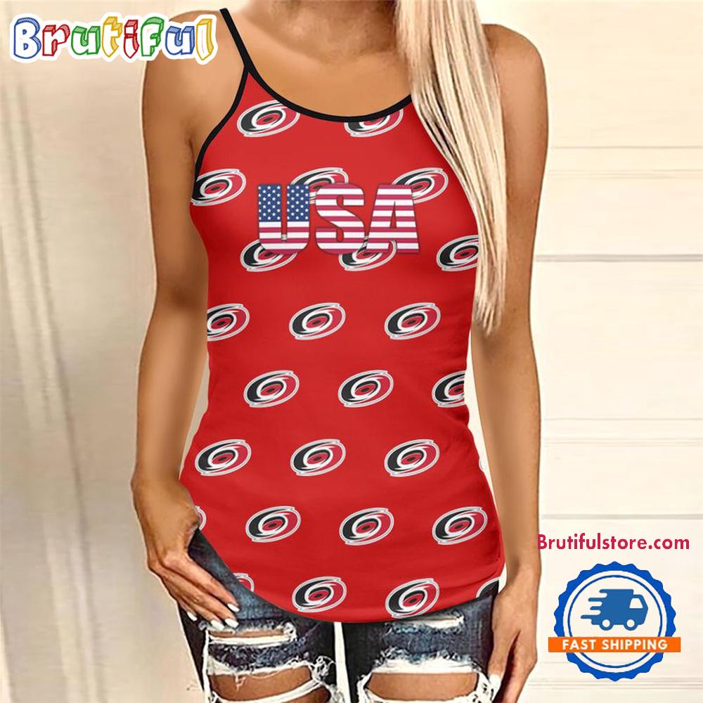 NFL Carolina Hurricanes USA Independence Day Women’s Criss Cross Tank Top