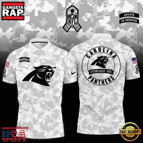NFL Carolina Panthers Camo 2025 Salute to Service Polo Shirt