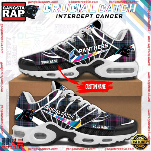 NFL Carolina Panthers Crucial Catch Intercept Cancer Air Max Plus Shoes Running Sneakers