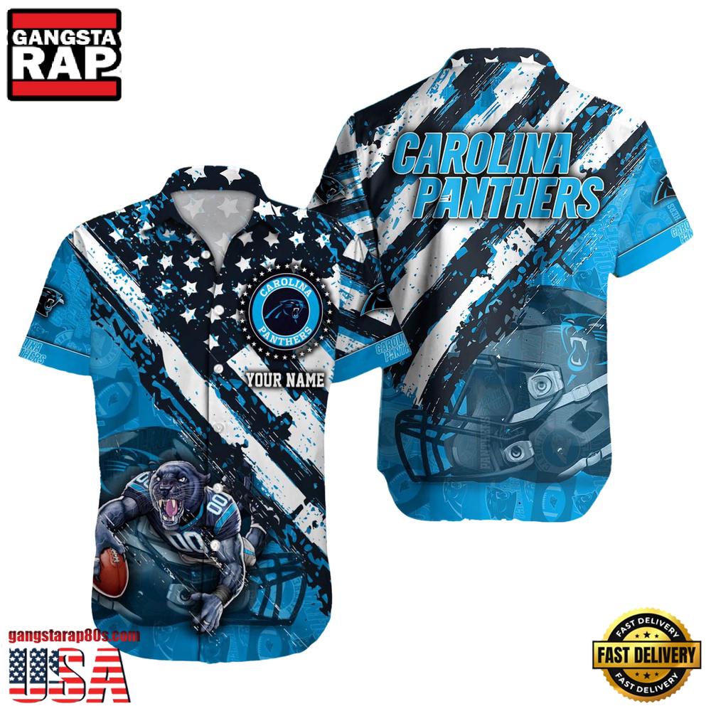 NFL Carolina Panthers Football American Flag Mascot Custom Name Aloha Hawaiian Shirt