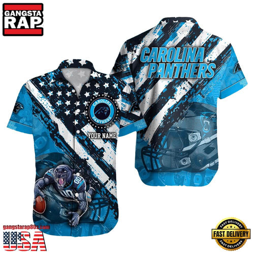 NFL Carolina Panthers Football American Flag Mascot Custom Name Aloha Hawaiian Shirt