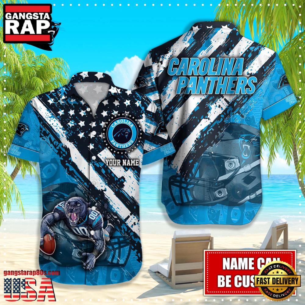 NFL Carolina Panthers Football American Flag Mascot Custom Name Aloha Hawaiian Shirt