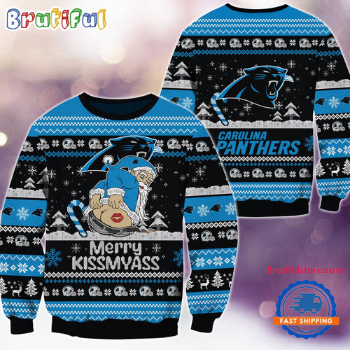 Carolina Panthers NFL 2024 Merrykissmyass Funny Santa Claus Christmas Ugly Sweater