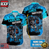 NFL Carolina Panthers Warrior Mascot Custom Name Aloha Hawaiian Shirt