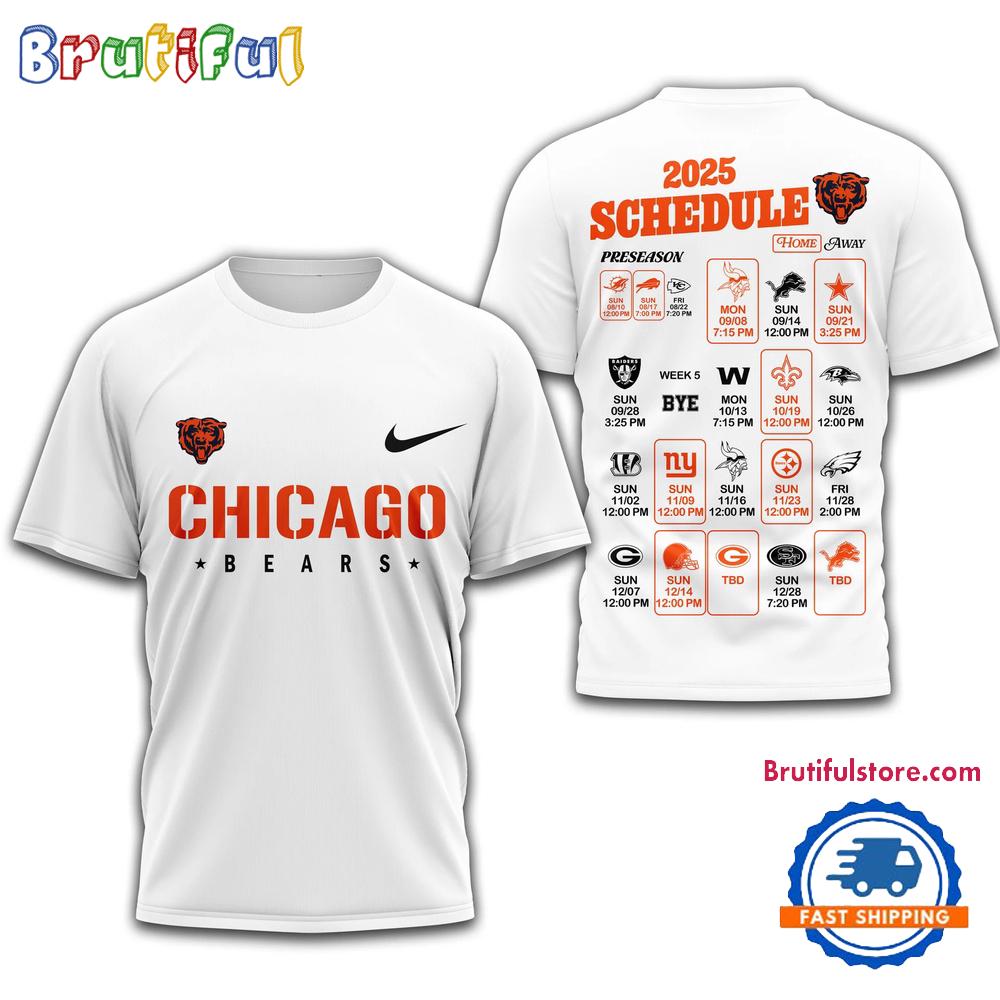 NFL Chicago Bear 2025 SCHEDULE All Over Print Shirt, 2025 Football Schedule Shirts