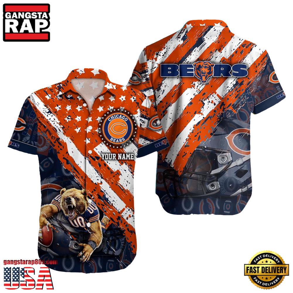 NFL Chicago Bears Football American Flag Mascot Custom Name Aloha Hawaiian Shirt