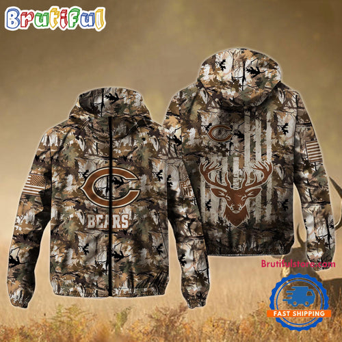 NFL Chicago Bears Football Camo Hunting Deer Windbreaker Outdoor Jacket