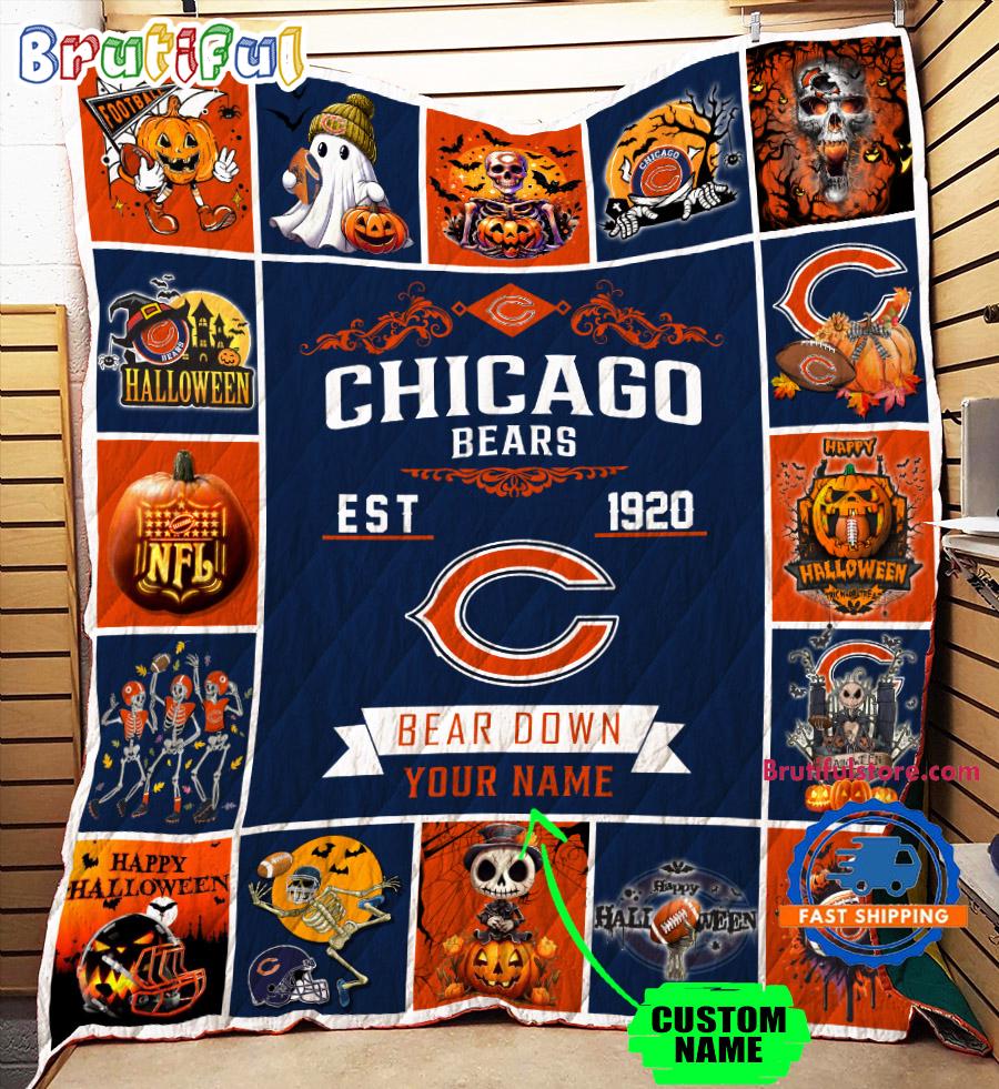 NFL Chicago Bears Football Team Special Skeleton Pumpkin Halloween Blanket