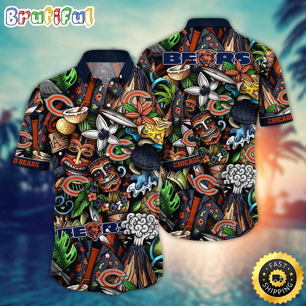 NFL Chicago Bears Hawaii Shirt Flower Tiki Me Off Aloha Shirt