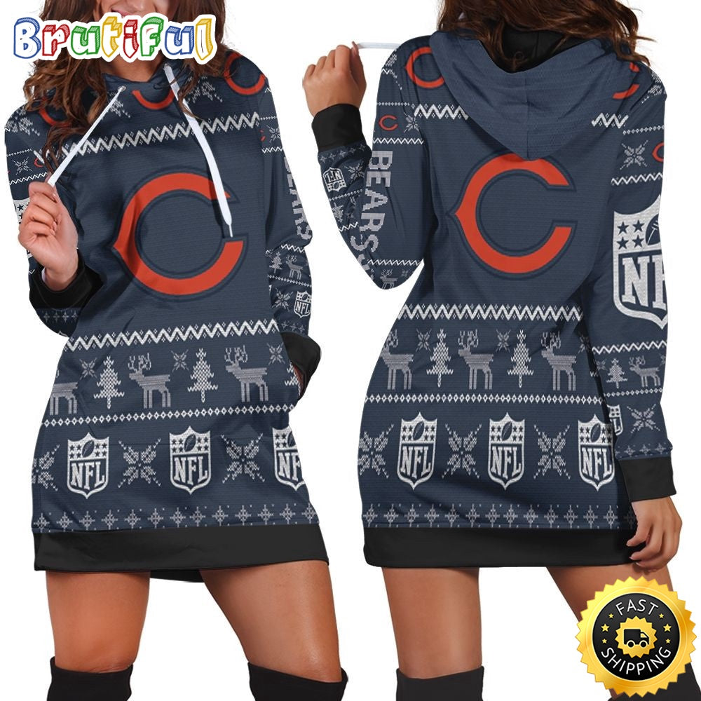 NFL Chicago Bears Hoodie Dress Christmas Print Hoodie Dress For Women
