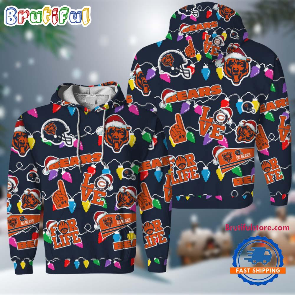 NFL Chicago Bears Love For Life Football Team Merry Christmas Hoodie Shirt