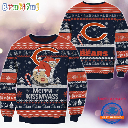 Chicago Bears NFL 2024 Merrykissmyass Funny Santa Claus Christmas Ugly Sweater
