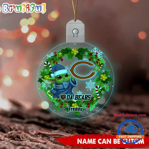 NFL Chicago Bears Special Baby Yoda SW Movies Christmas Circle Led Acrylic Ornament