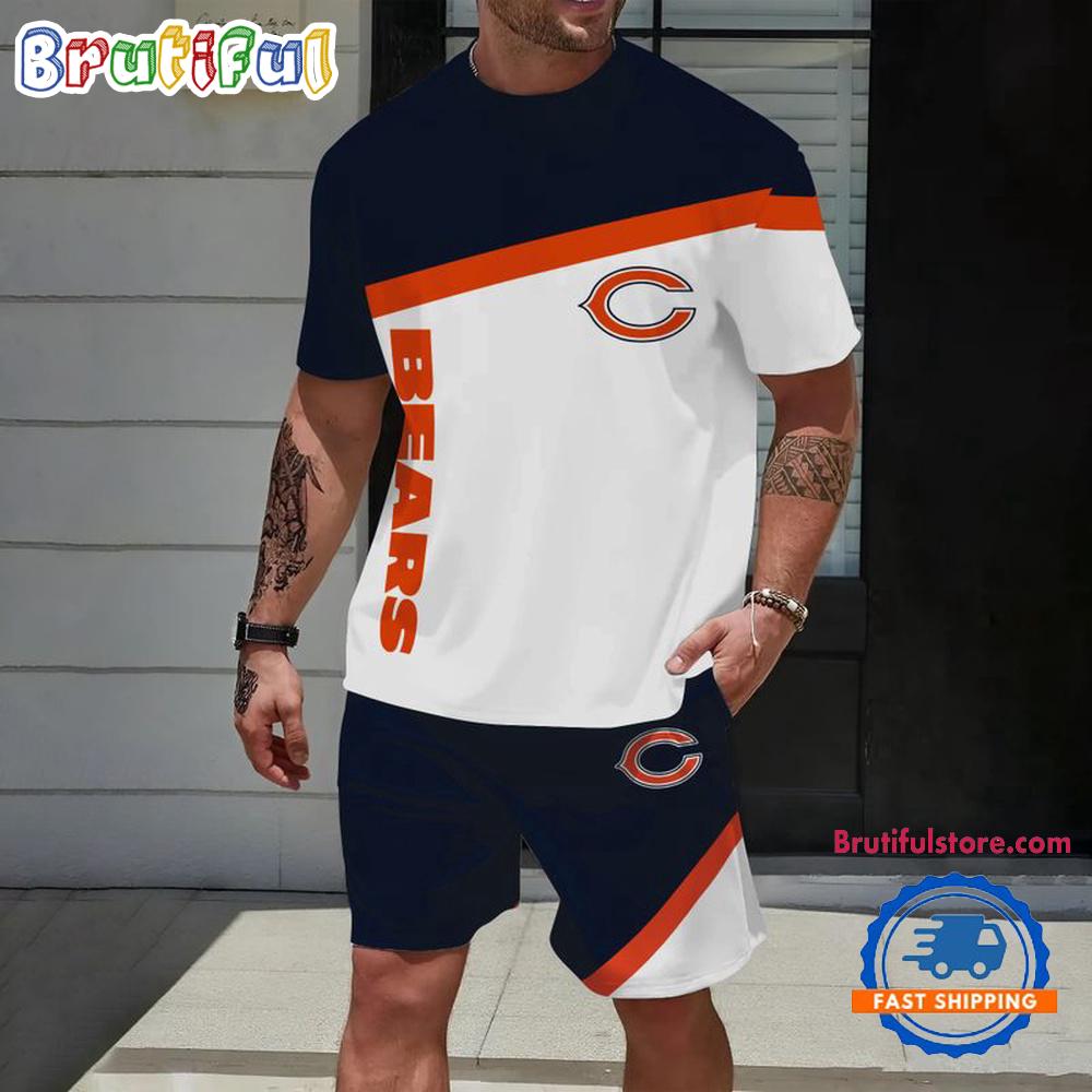 NFL Chicago Bears Stripe Pattern Summer T Shirt And Shorts Set