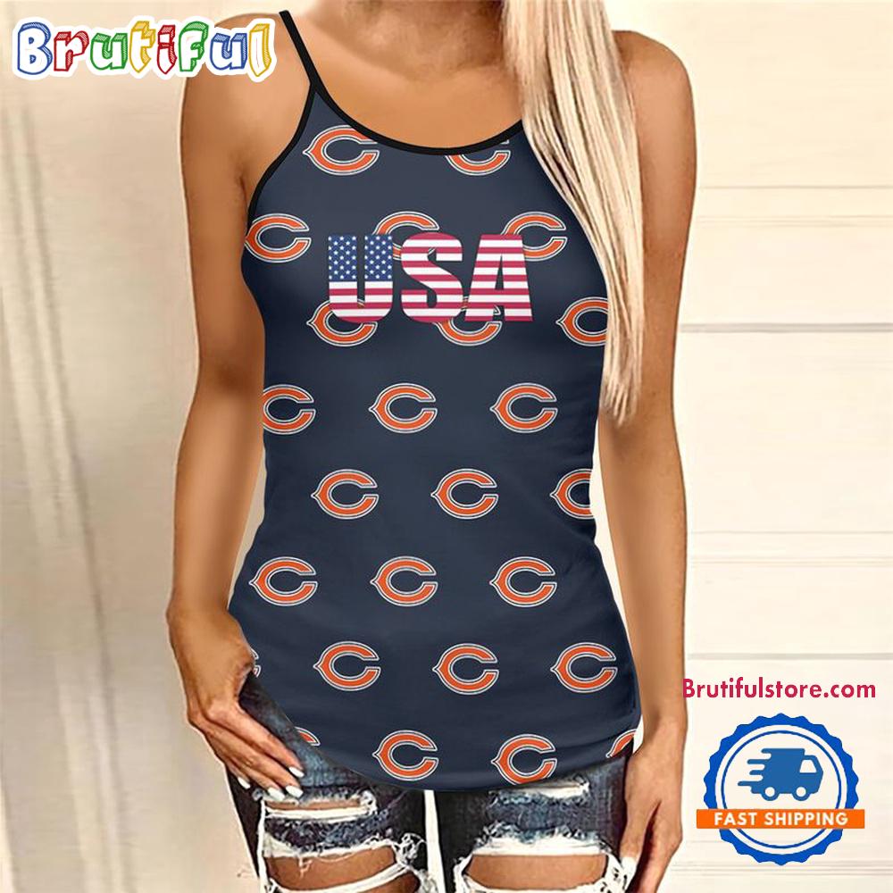 NFL Chicago Bears USA Independence Day Women’s Criss Cross Tank Top