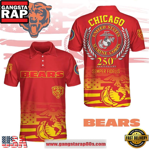 NFL Chicago Bears USMC 250th Birthday Polo Shirt