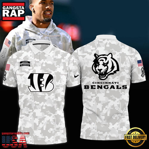 NFL Cincinnati Bengals Camo 2025 Salute to Service Polo Shirt