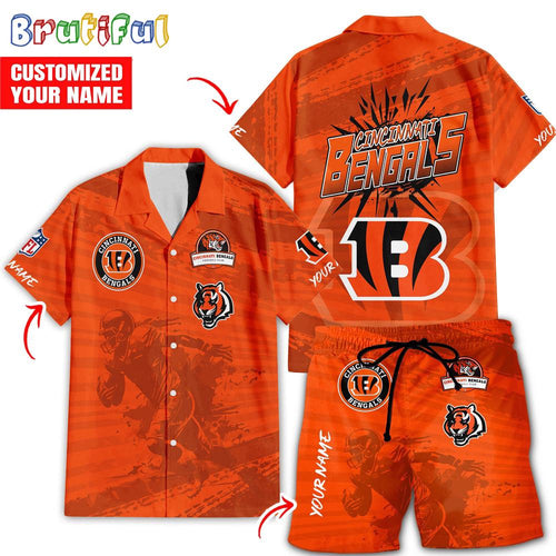 NFL Cincinnati Bengals Combo Hawaiian Shirt And Shorts, Football Summer Beach Hawaiian Sets