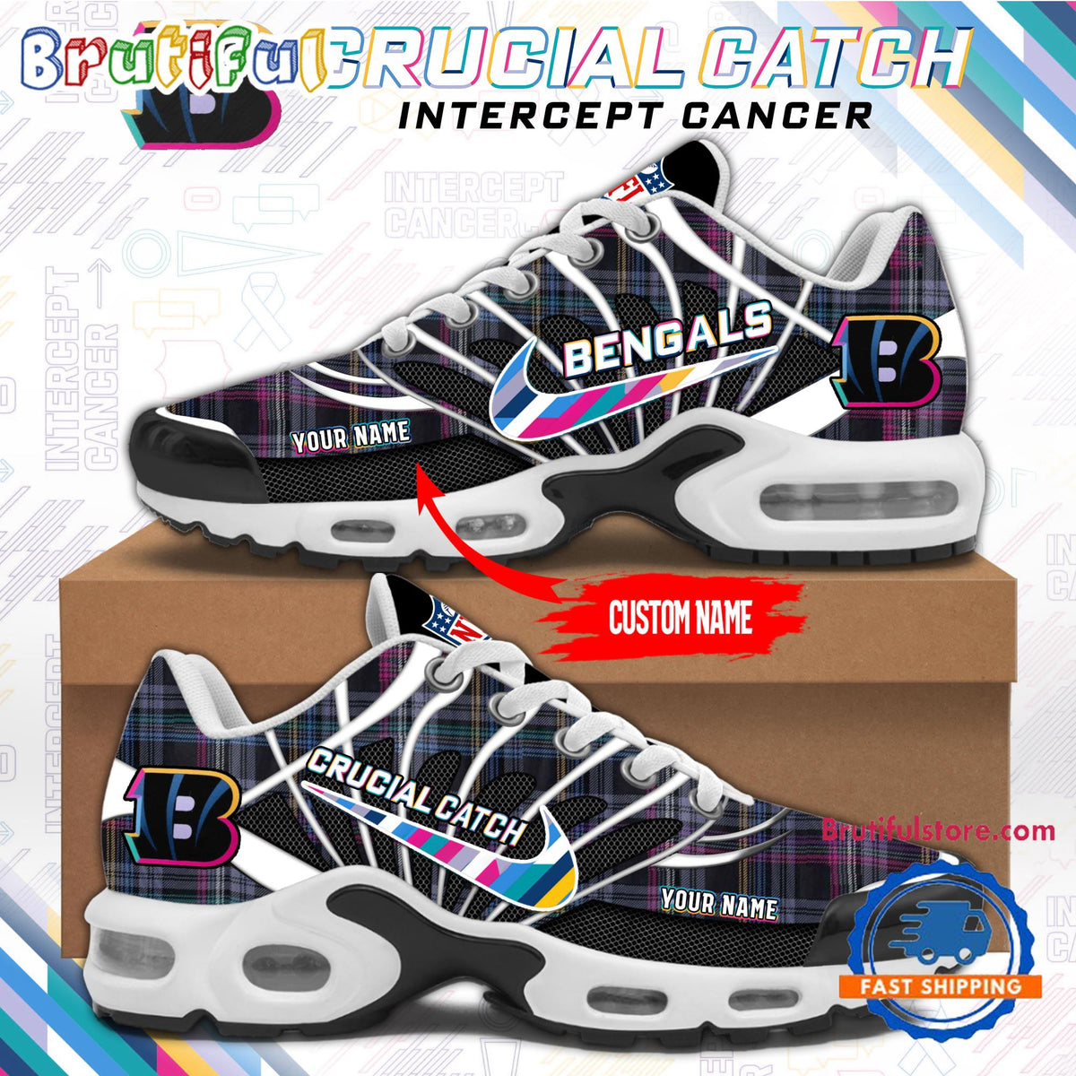 NFL Cincinnati Bengals Crucial Catch Intercept Cancer Air Max Plus Shoes Sneaker