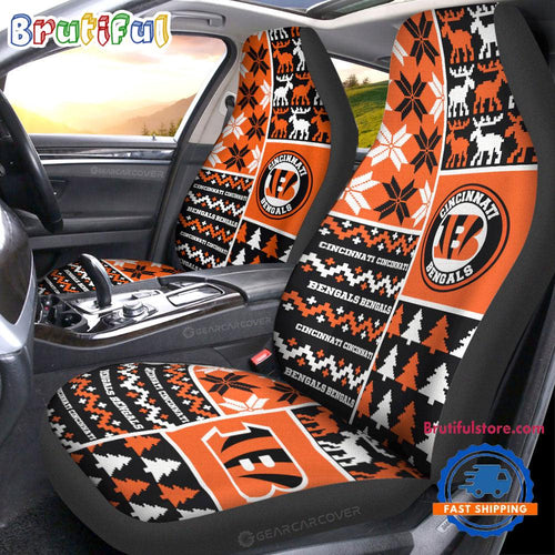 NFL Cincinnati Bengals Design Christmas Car Seat Covers, Football Xmas Car Decor