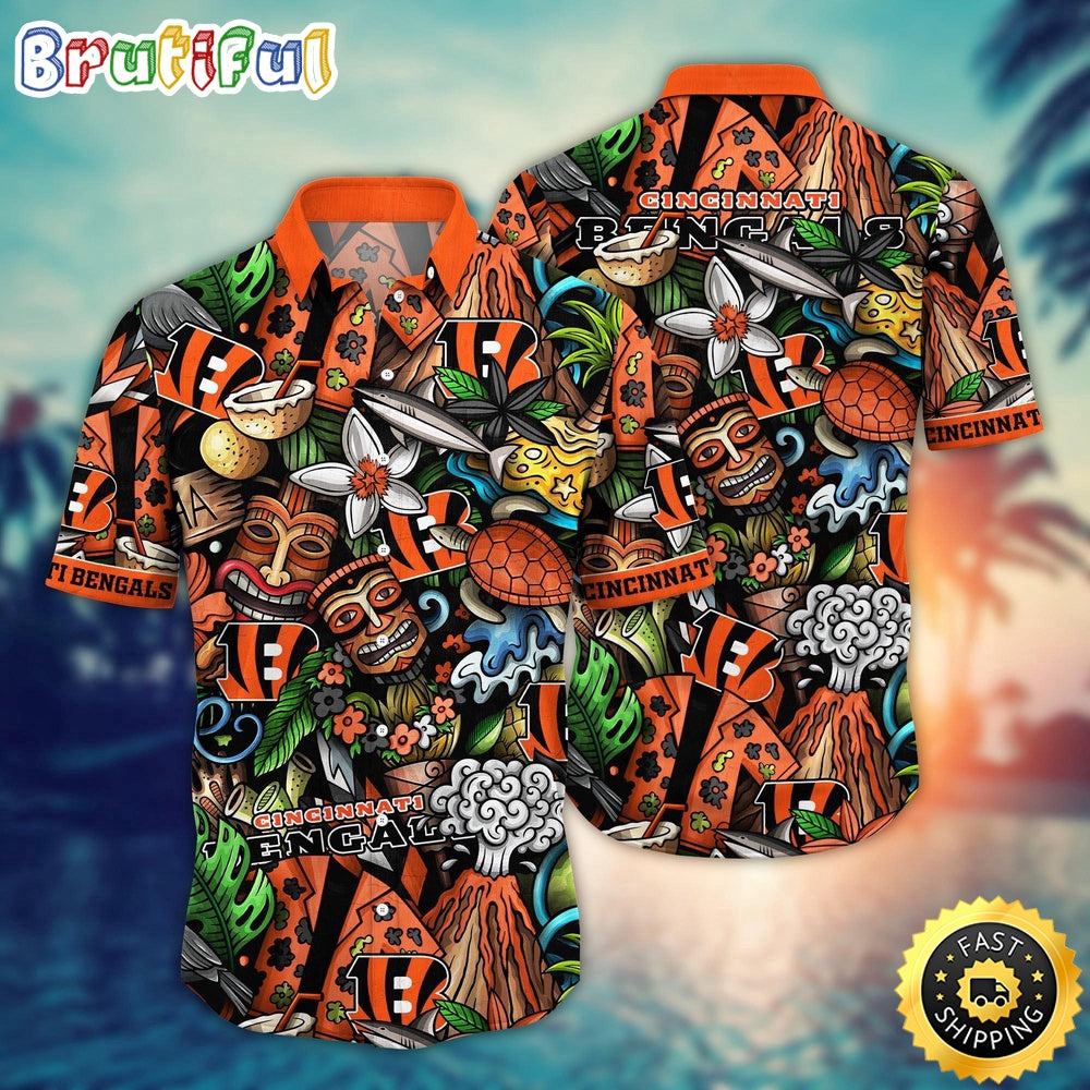 NFL Cincinnati Bengals Hawaii Shirt Flower Tiki Me Off Aloha Shirt
