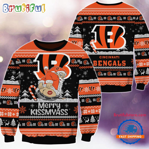 Cincinnati Bengals NFL 2024 Merrykissmyass Funny Santa Claus Christmas Ugly Sweater