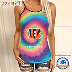 NFL Cincinnati Bengals Rainbow Pattern Summer Women’s Criss Cross Tank Top