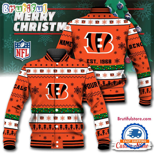 NFL Cincinnati Bengals Snow Xmas Tree Christmas Custom Baseball Jacket