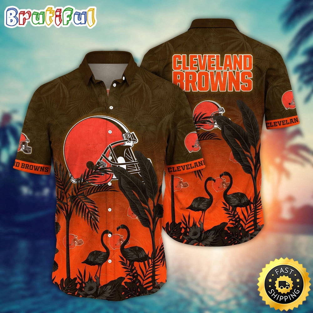 NFL Cleveland Browns Hawaii Shirt Flamingo And Flower Funny Aloha Shirt