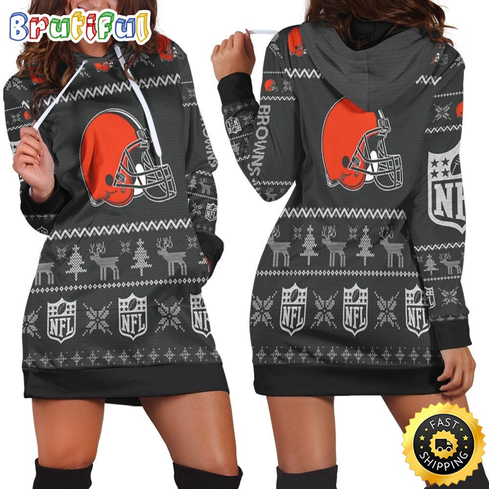 NFL Cleveland Browns Hoodie Dress Christmas Print Hoodie Dress For Women