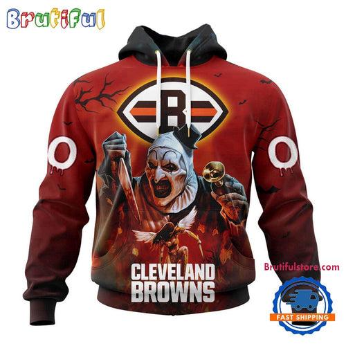 NFL Cleveland Browns Horror Terrifier Ghoulish Valak Halloween Football Hoodie