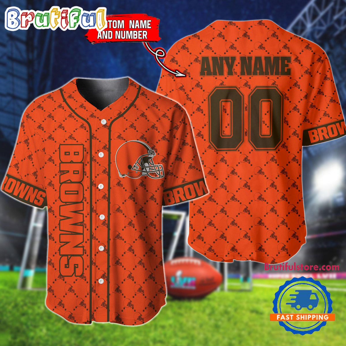 NFL Cleveland Browns Logo Team Hologram Pattern Design Baseball Jersey