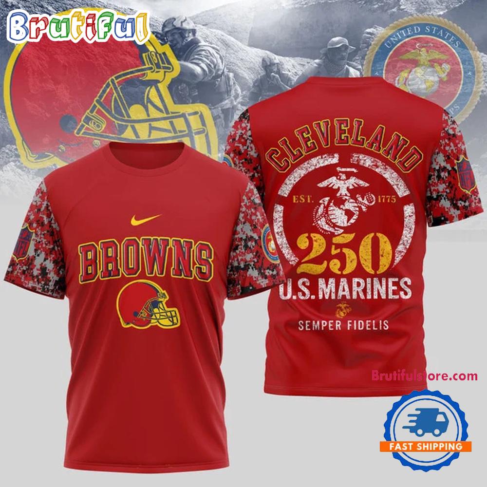 NFL Cleveland Browns US Marines 250 Years Semper Fidelis 3D Shirt