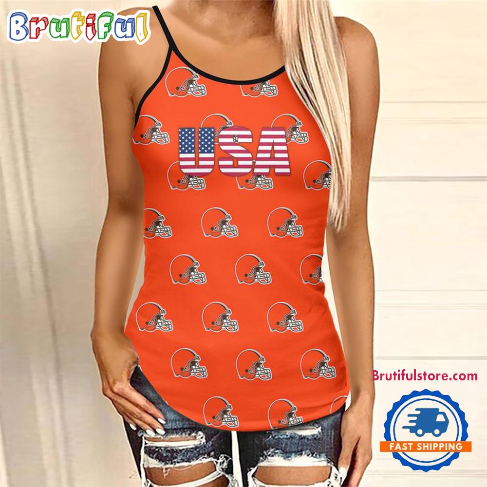 NFL Cleveland Browns USA Independence Day Women’s Criss Cross Tank Top