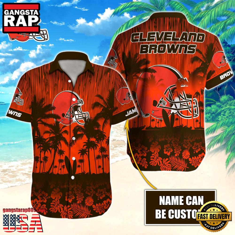 NFL Cleveland Browns Vintage Style Custom Name Aloha Hawaiian Shirt