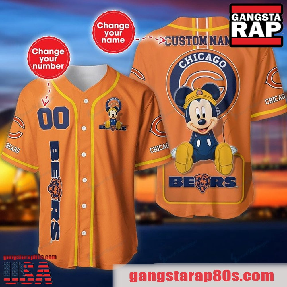 NFL Custom Name Number Disney Mickey Chicago Bears Baseball Jersey Shirt