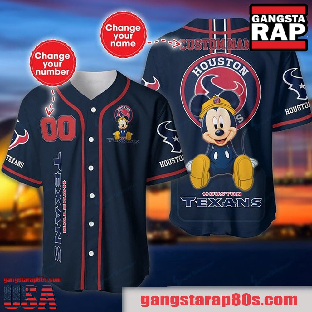 NFL Custom Name Number Disney Mickey Houston Texans Baseball Jersey Shirt