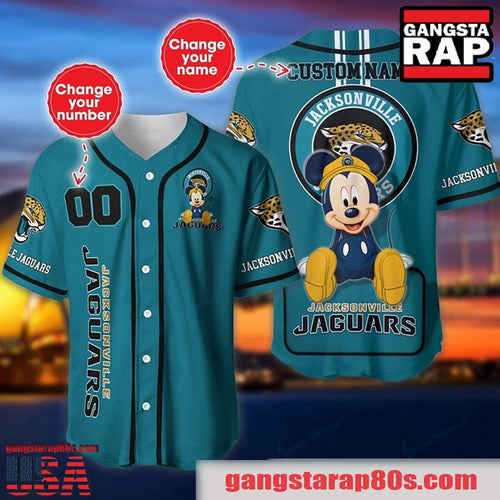 NFL Custom Name Number Disney Mickey Jacksonville Jaguars Baseball Jersey Shirt