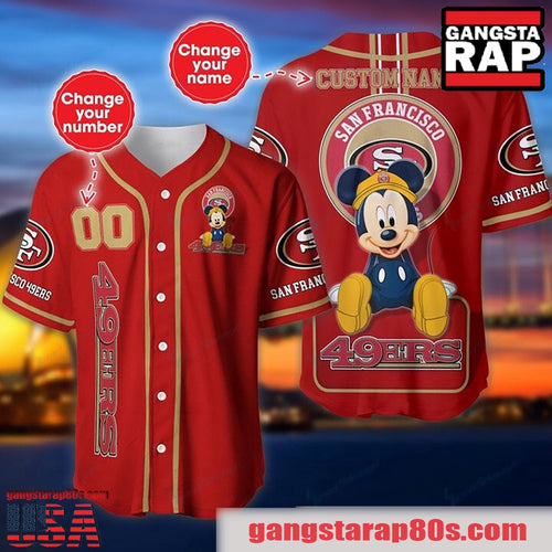NFL Custom Name Number Disney Mickey San Francisco 49ers Baseball Jersey Shirt