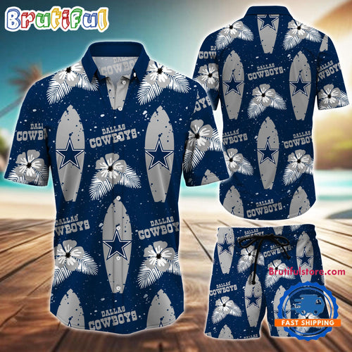 NFL Dallas Cowboys Flower Pattern Hawaiian Shirt And Shorts, Football Summer Hawaiian Set