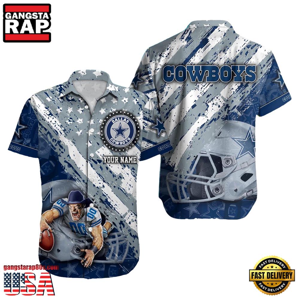 NFL Dallas Cowboys Football American Flag Mascot Custom Name Aloha Hawaiian Shirt