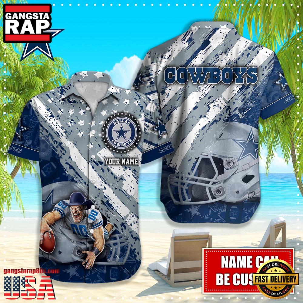 NFL Dallas Cowboys Football American Flag Mascot Custom Name Aloha Hawaiian Shirt