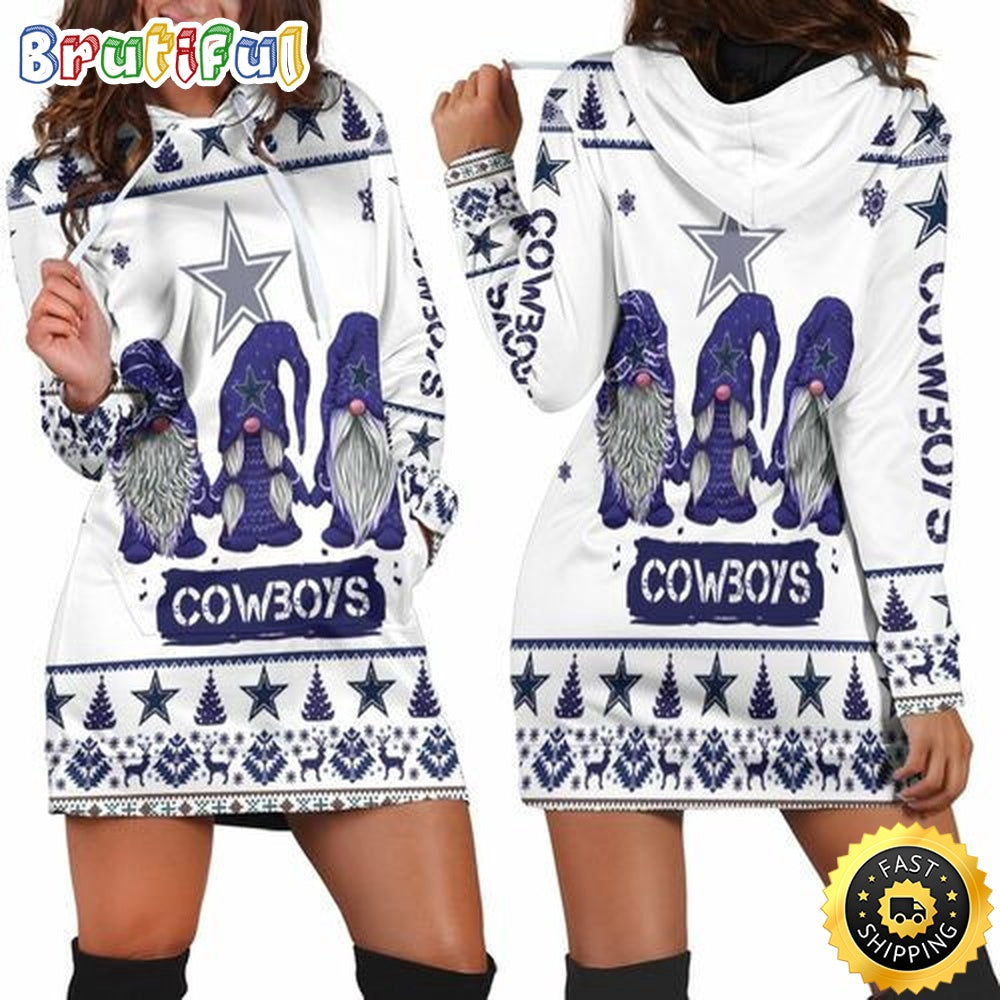 NFL Dallas Cowboys Hoodie Dress Gnomes All Over Print Hoodie Women