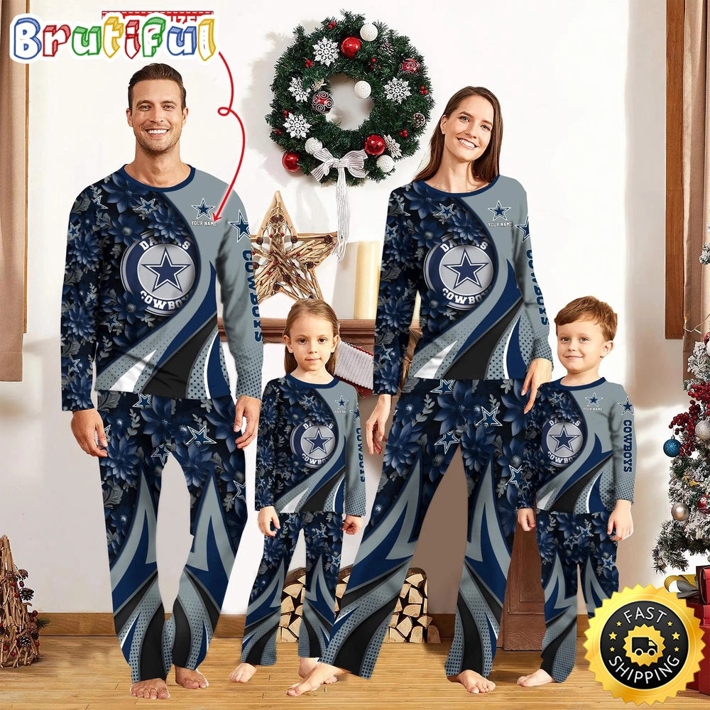 NFL Dallas Cowboys Pajamas Flower For Family Custom Name Pajamas