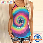 NFL Dallas Cowboys Rainbow Pattern Summer Women’s Criss Cross Tank Top