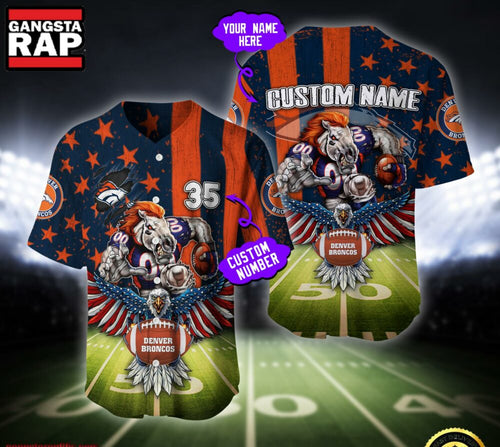 NFL Denver Broncos Eagle US Flag x Veterans Custom Name Number Baseball Jersey Shirt