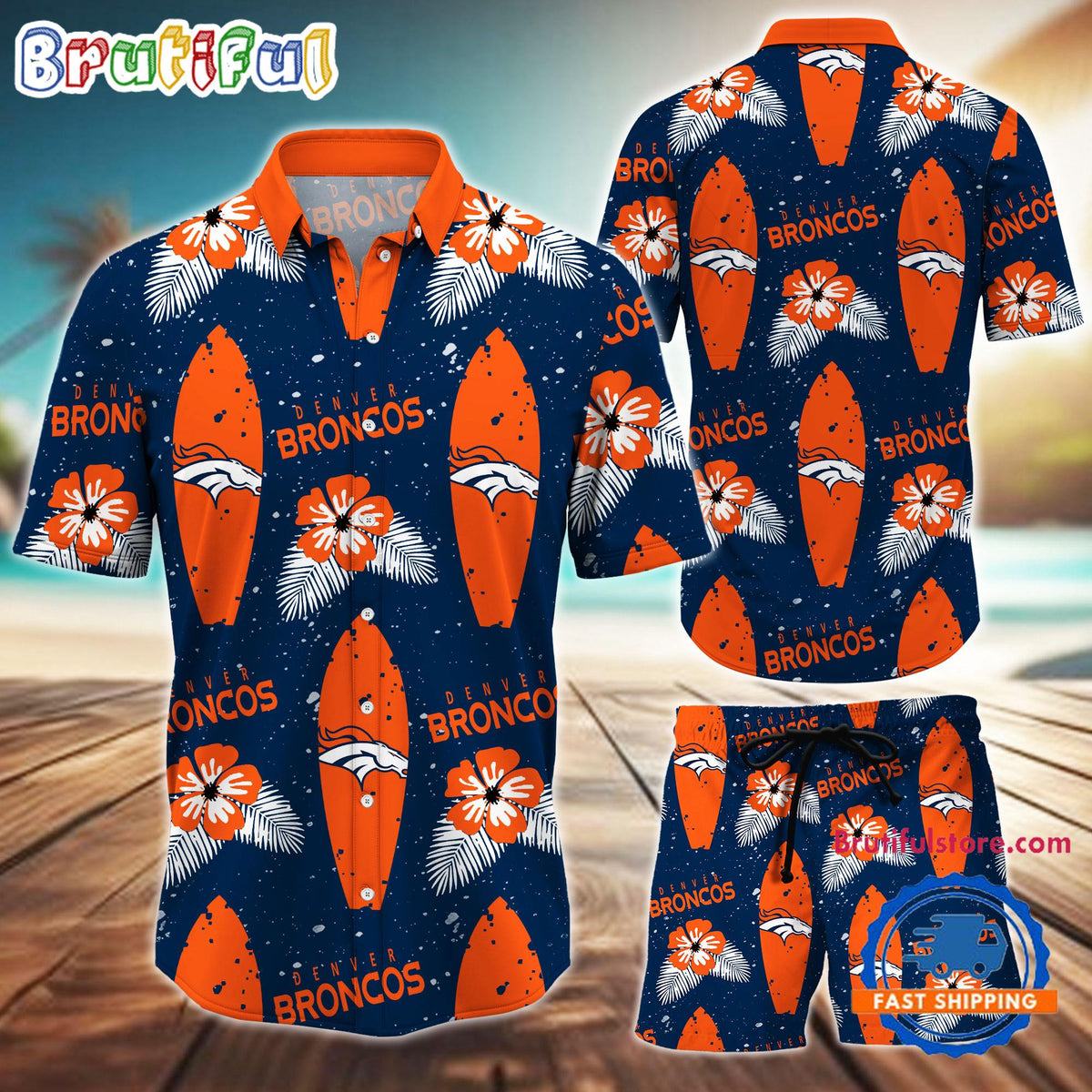 NFL Denver Broncos Flower Pattern Hawaiian Shirt And Shorts, Football Summer Hawaiian Set