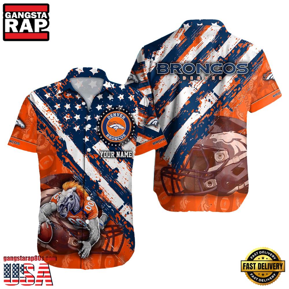 NFL Denver Broncos Football American Flag Mascot Custom Name Aloha Hawaiian Shirt